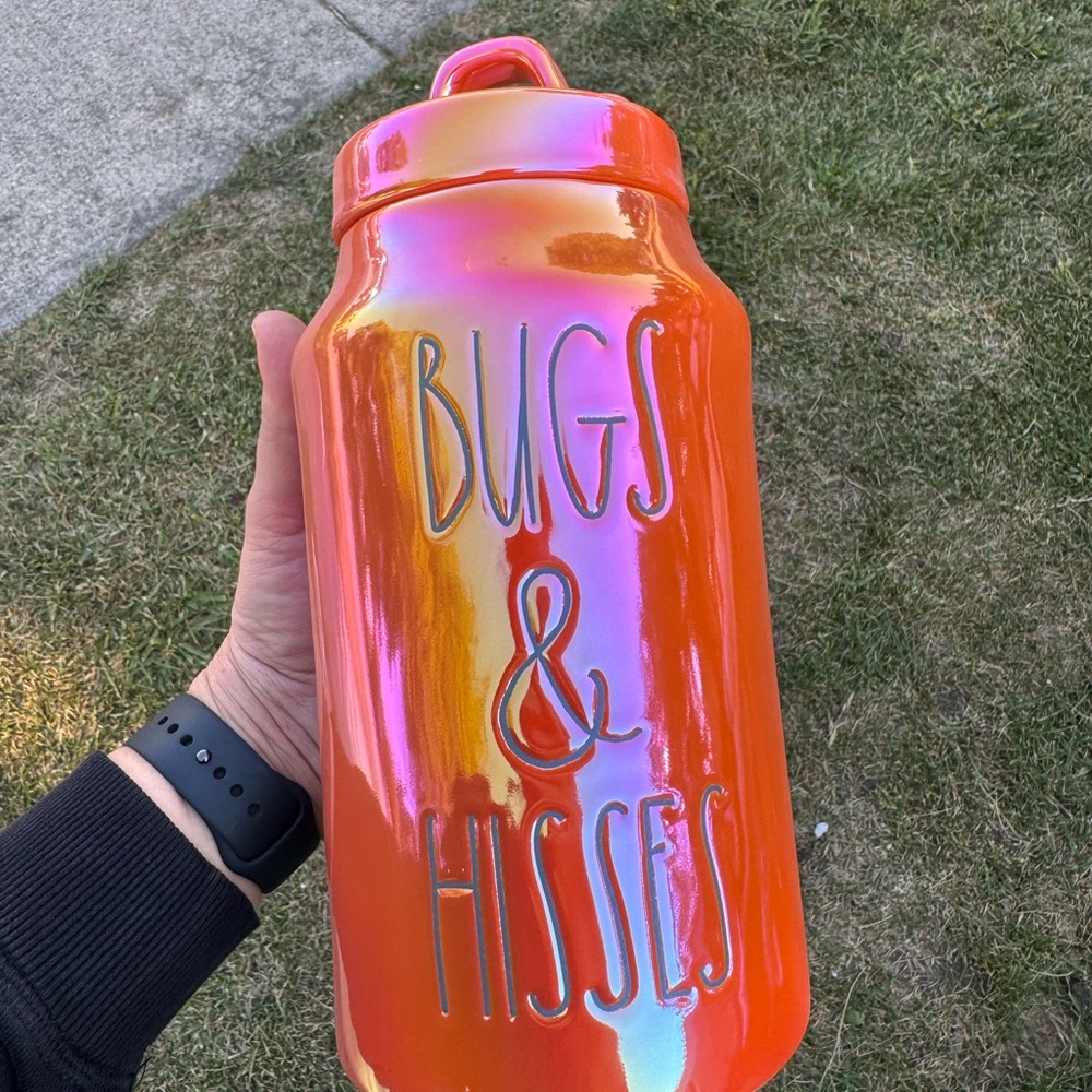 Rae Dunn BUGS & HISSES Glazed Iridescent Orange Ceramic Canister